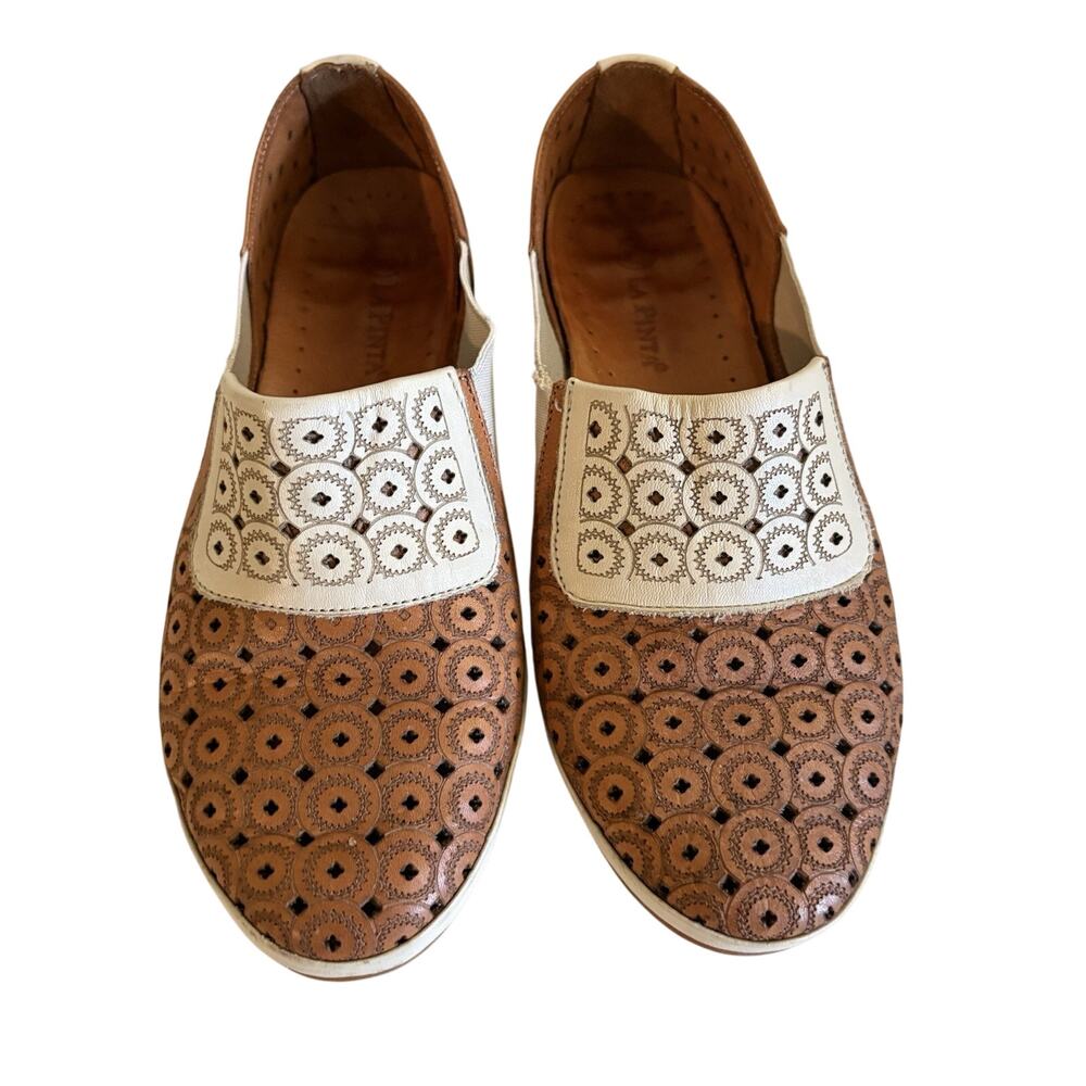 La Pinta Haven Women's Laser Cut Geometric Turkish Leather Loafers Flats Size 36
